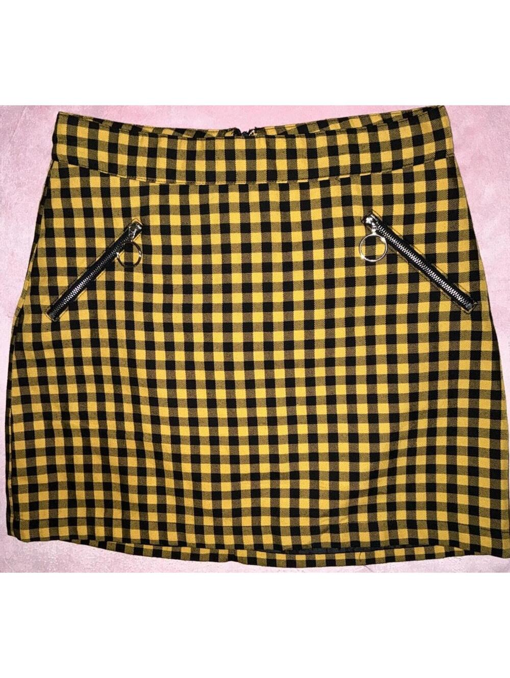 Forever 21 Women's Mini Skirt Sz S Mustard Plaid Vintage Retro 90’s Valley Girl